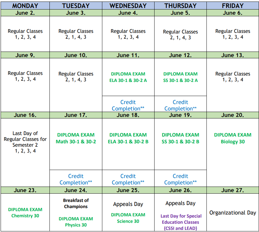 Exam Schedule June 2025